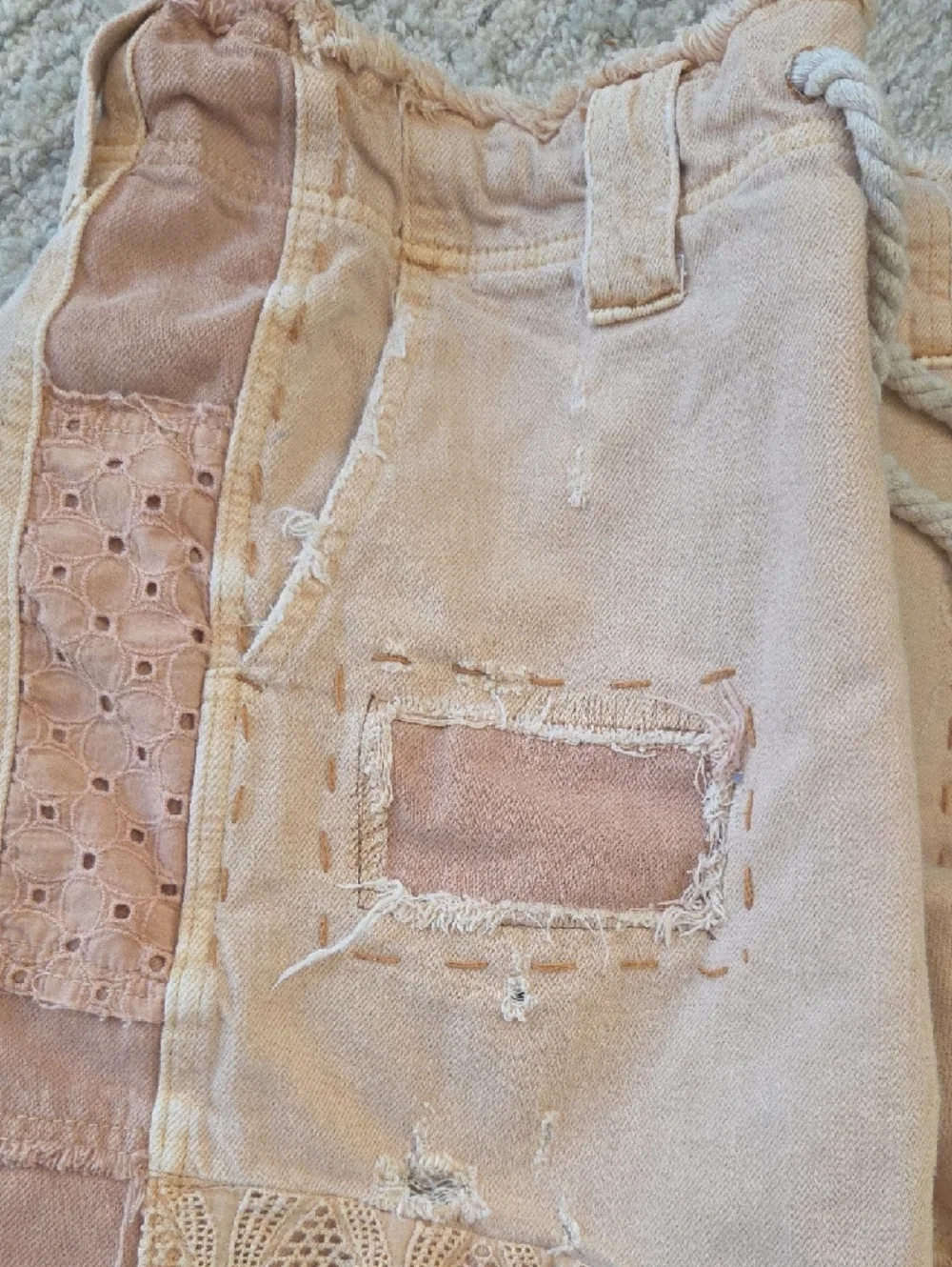 Free People Soft Peach Denim Shorts with Rope Accent - Picture 4 of 9
